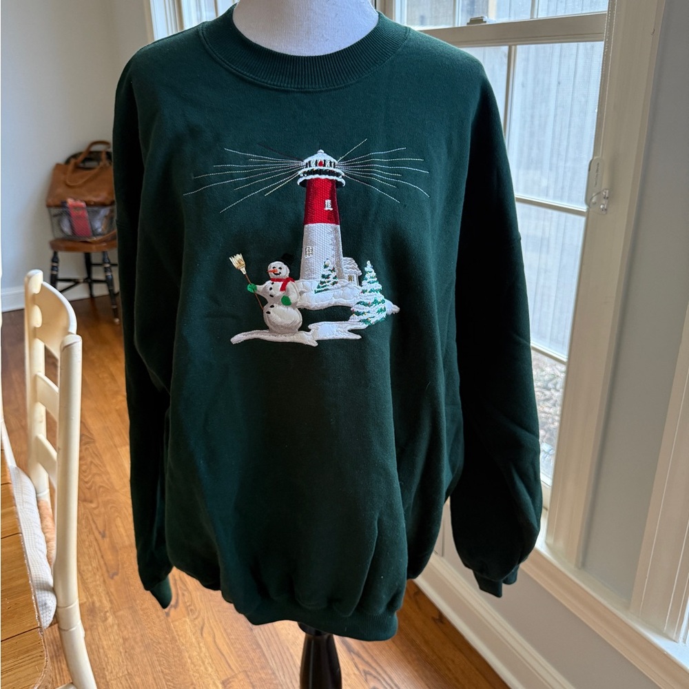Canyon Gear Vintage Sweatshirt Christmas Tree Lighthouse Snowman Embroidered 80s